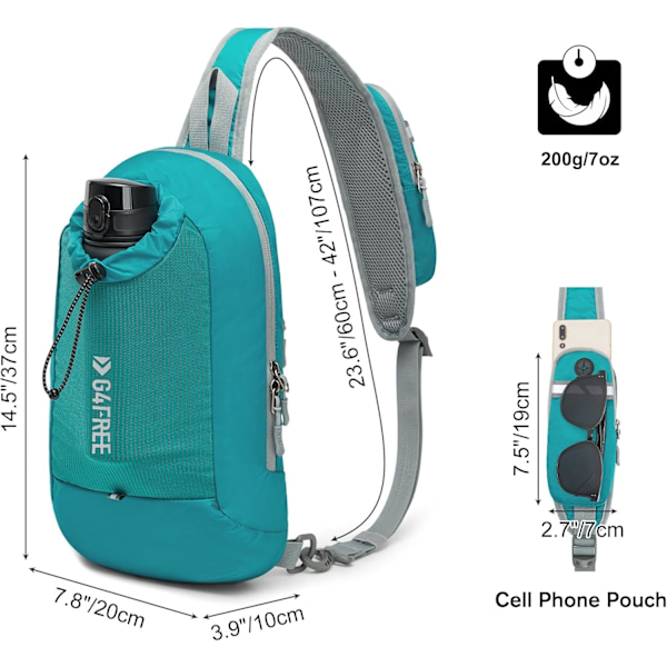 Slyngeveske RFID-blokkerende Lettvekts Crossbody Ryggsekk Bryst Skulderveske for Reise Sport Løping Fotturer Light blue