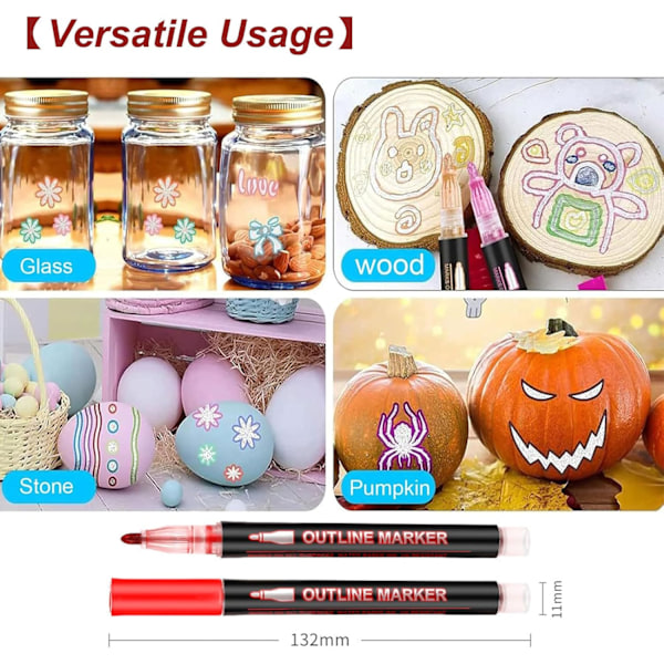 Farvelægning Lightstick Graffiti Tusser, Dobbelte Linje Overstregningstusser, Shimmer Outline Markører - Selv-Outline Metallisk 12 colors