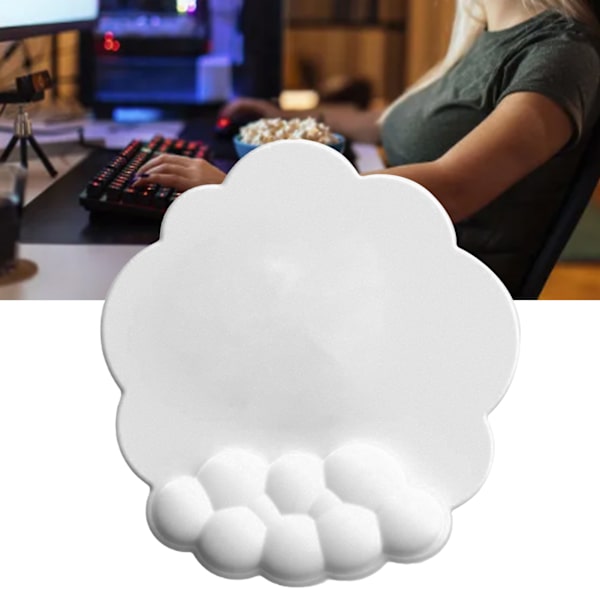 Molnformad handledsstöd för mus, minnesskum, förhindrar glidning, ergonomiskt handledsstöd för dator, bärbar dator, PC, spel, vit