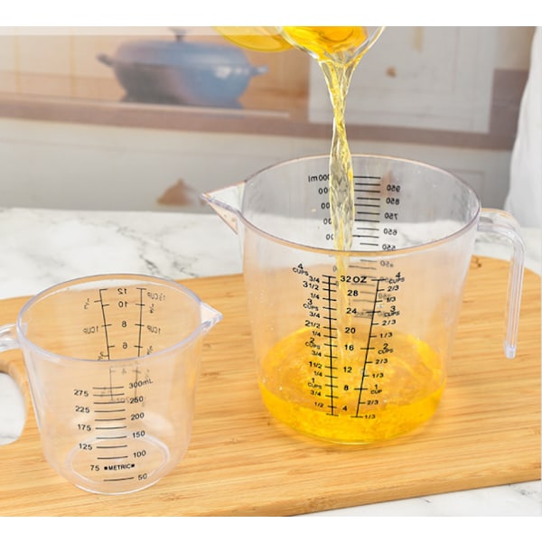 Graderad plastmättkopp, stor kapacitet millilitermätare, köksvärmebeständig mätkopp, används för bakning, matlagning, etc.（4PCS）