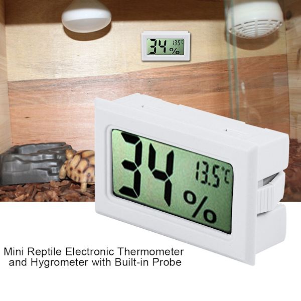 Mini elektronisk reptiltermometer och hygrometer med inbyggd sond LCD-display vit