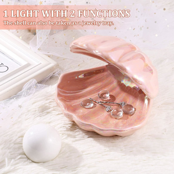 Shell Pearl Light LED Accentlampa Bärbar Nattlampa Pärla i Skal Skrivbordsdekoration Heminredning för Sovrum Vardagsrum (Rosa)