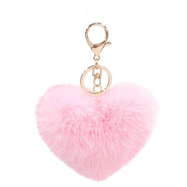 Kvinders hjerte Puffball nøglering imiteret pels Pom Pom nøgleholder taske tilbehør nøglering rygsæk charms til piger--Pink