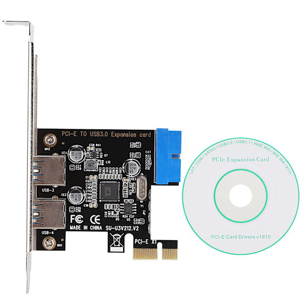 F2T2 PCI-E til USB3.0 Konverter Utvidelseskort 2 USB Port 5.0Gbps PCI-E Adapterkort