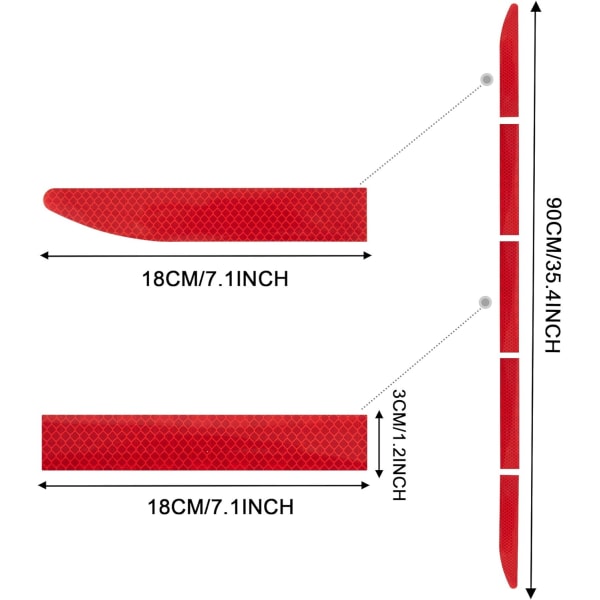 35,2'' Starkt reflekterande remsdekaler Högintensiv nattsiktbarhet Reflekterande dekal Universell säkerhetsvarning Diamantklass Vattentät (Röd)