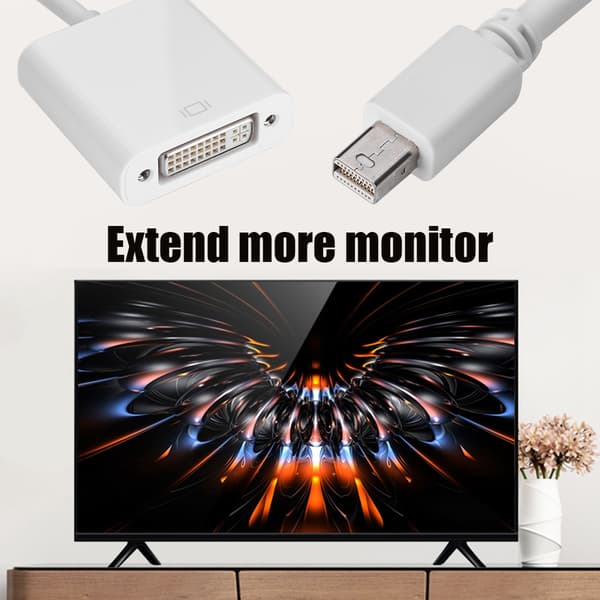 Mini DP DisplayPort til DVI HD Adapter Konverter Kabel 0.2M Hvid