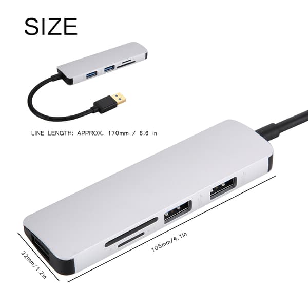 USB3.0 til USB3.0*3 Splitter Adapter 5Gbps 3.0 Splitter Adapter Converter TF/SD Converter Sølv