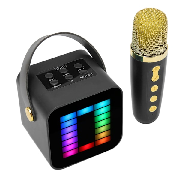 Mini Karaoke Maskin Set RGB Pickup Ljus Digital Behandlingschip Handhållen Bärbar Bluetooth Högtalare med Mikrofon Svart