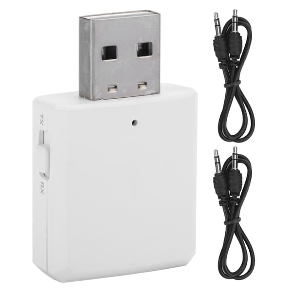 Bluetooth 5.0 lydmottaker-sender USB lydkort 3 i 1 AUX RCA 3,5 mm sokkeladapter hvit