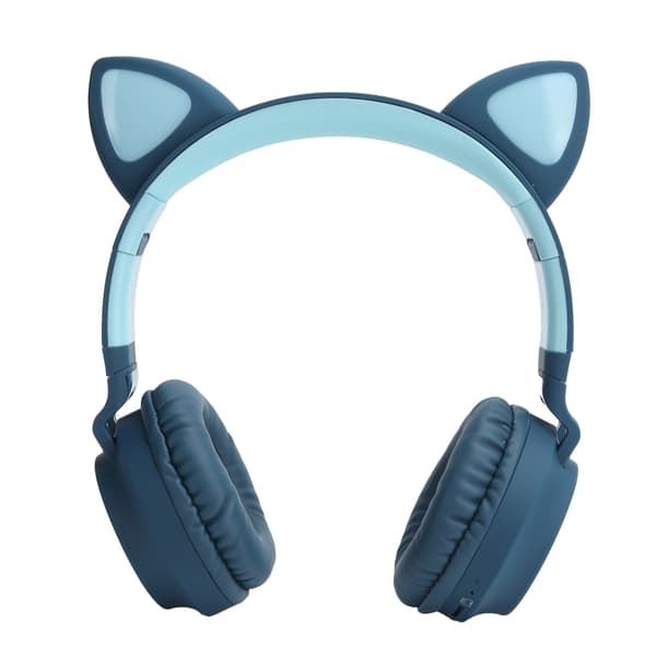 Katteøre Hovedtelefon 3D LED Lys Trådløs Bluetooth 5.0 Foldbare Headset med MikrofonBlå