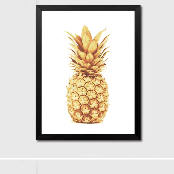 Wekity Gylden Ananas og Tekst Vægkunst Lærredstrykplakat, Enkelt Mode Kunsttegning Dekoration til Hjem Stue Soveværelse Kontor og Børneværelse