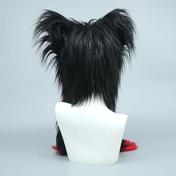 Handgjorda Pälsmössa med Kattungeöron i Plysch - Varm Hatt för Kostymfest, Halloween Black Red