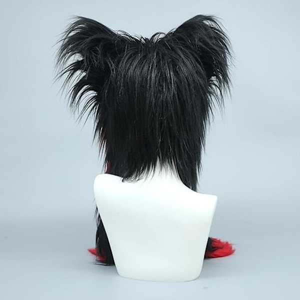 Håndlavet Fursuit Fur Katteører Hovedbeklædning Plys Varmt Hat Kostume Party Hoved Tilbehør til Halloween Black Red