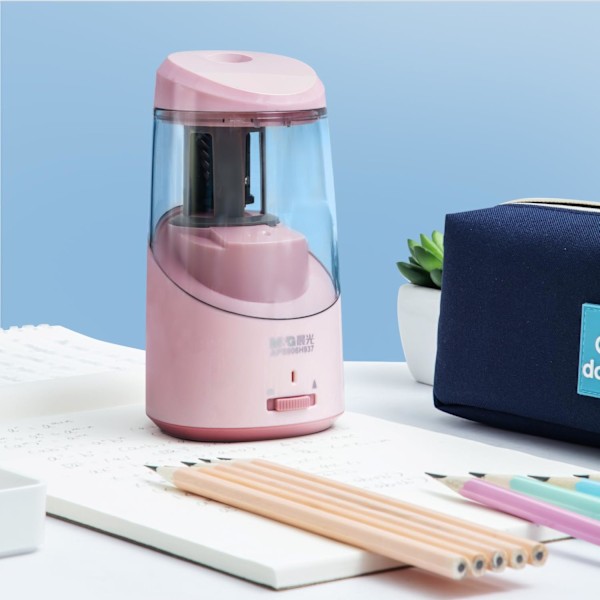 Elektrisk pennvässare, portabel automatisk pennvässare för färgpennor, autostopp, helautomatisk snabb vässning, USB-driven pink