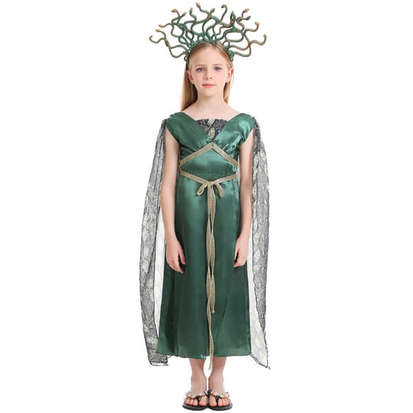 Medusa børnekostume til piger, grøn, L