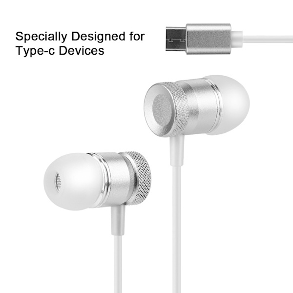 Typ C in-Ear trådbundna stereo bas-hörlurar headset hörlurar för typ-C-enheter silver