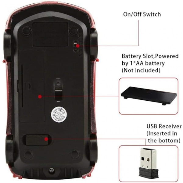 Trådløs bilmus - Ergonomisk optisk mus med USB 2.4G mini-modtager til pc, bærbar computer, notebook og Windows 10