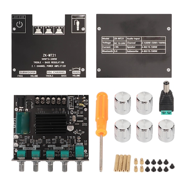 ZK MT21 Bluetooth Power Amplifier Board 2.1 Channel DC 12V‑24V Sound Power Amplifier Module for 20‑100W 4‑8Ω Speaker