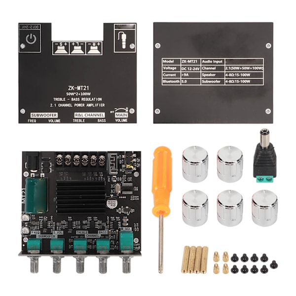 ZK MT21 Bluetooth-virranvahvistinmoduuli 2.1-kanavainen DC 12V-24V äänenvahvistinmoduuli 20-100W 4-8Ω kaiuttimelle