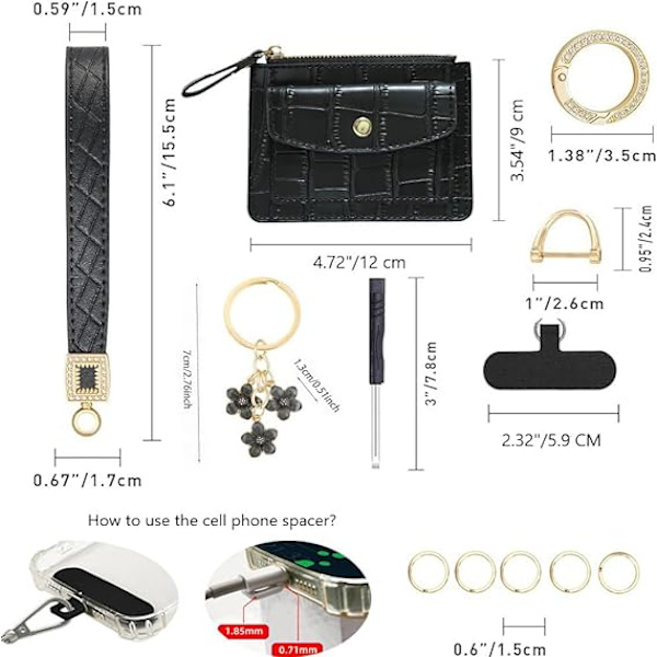Nøkkelring Armbånd Nøkkelring Lommebok for Kvinner Bil Nøkkelring Armbånd Nøkkelring Dame Nøkkelring for Nøkler Deep Black