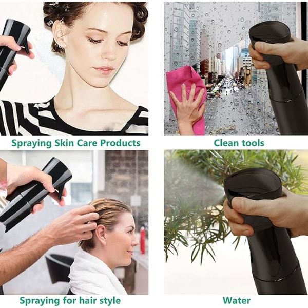 Hårsprayflaska, Aerosol Fine Mist Lockigt hårsprayflaska för att tämja hår på morgonen, frisyr, växter, husdjur, rengöring-(svart) 300 ml
