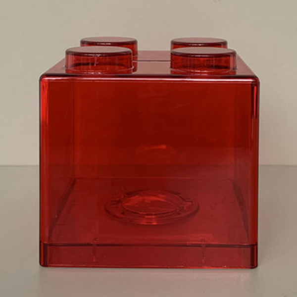 Gennemsigtig pengebesparende bankbygningsblok design rektangulær gennemsigtig møntbesparende kasse til børn drenge piger 8,9x8,9x9,2cm / 3,5x3,5x3,6in Red