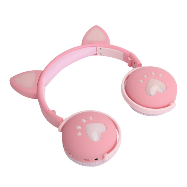 Söt kattöron lysande trådlös Bluetooth-hörlurar HIFI sport hopfällbart headset med LED-ljusrosa