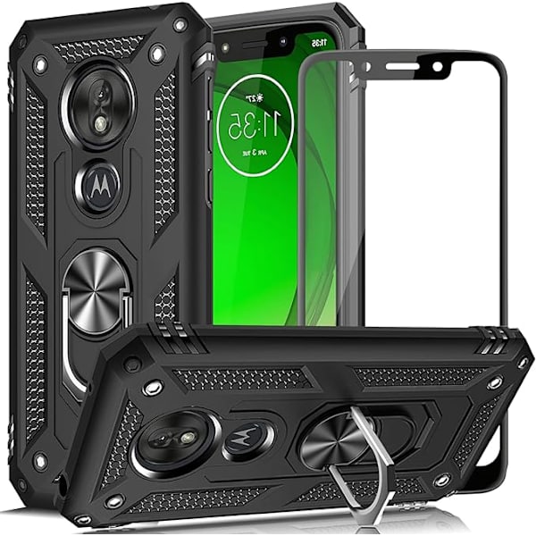 Moto G7 Power mobiltelefondeksel, militær fallsikkert deksel, 15 fot falltestbeskyttende deksel, med magnetisk støtte og kjøretøystøtte