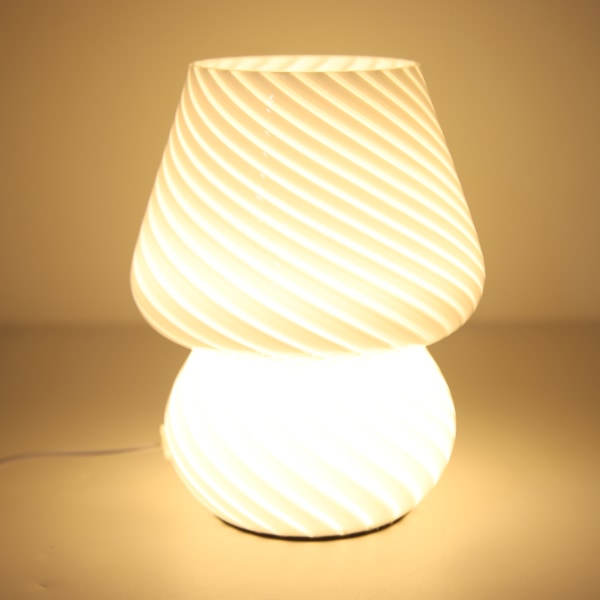 Liten nattlampa randig glas svamplampa steglös dimning varmt ljus för läsning matsal heminredning