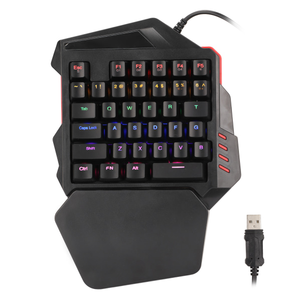 Enhånds spilltastatur 35 taster Ergonomisk knappoppsett RGB-lysemitterende G1/G2-taster Makroopptak Kablet tastatur
