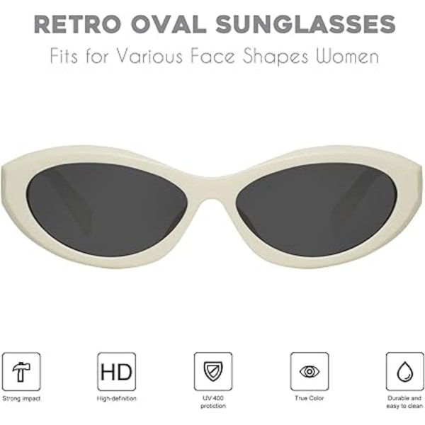 Ovale Cat Eye Solbriller for Kvinner Retro C3 White