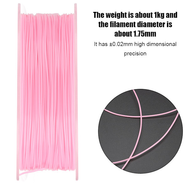 PLA 1,75 mm filament til 3D-printer, der skifter farve i ultraviolet lys, fra pink til lilla