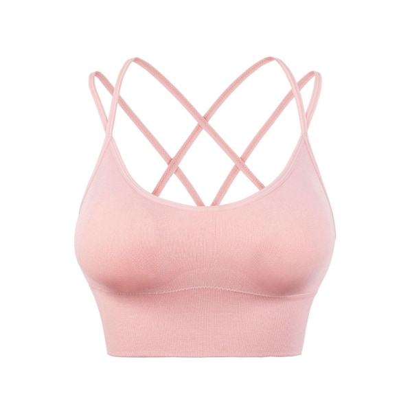 Sport-BH för kvinnor, gym och löpning, unik korsryggsdesign och bikakedesign framtill, sömlös yogabralette med medelstöd - rosa (L)