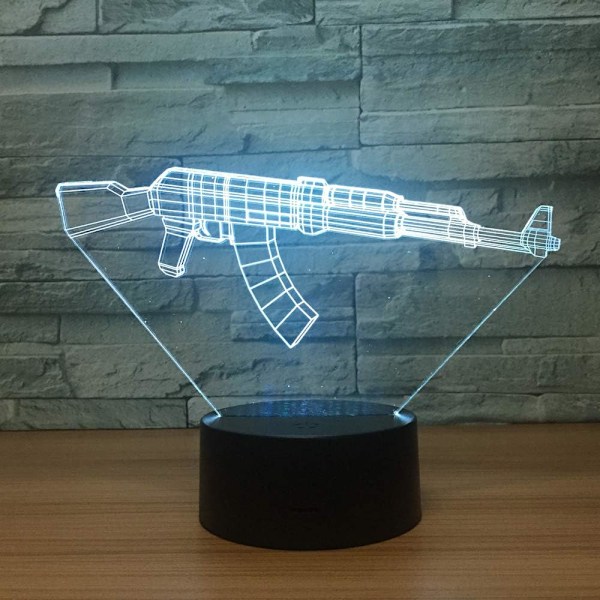 3D LED Pistol Optisk Illusion Sensor Natlampe med Smart Berøring & USB Kabel 7 Farver Skift LED Atmosfærisk Lampe til Soveværelses Dekoration med Gaveindpakning