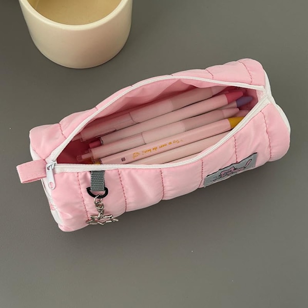 Söpö kynäpussikotelo, joulusukkatäyte, söpö luova CreamRoll-sarjakuva, suuri kapasiteetti, vaaleanpunainen kissa / keltainen koira, vetoketjullinen meikkipussi Pink&Cat