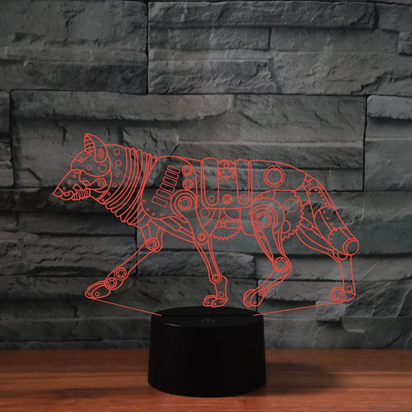 3D Robot Hund Fjärrkontroll 16 Färger Nattlampor Illusion Akryl LED Bord Sänglampa Barn Sovrum Skrivbords Dekoration Födelsedagspresenter Leksak för Barn