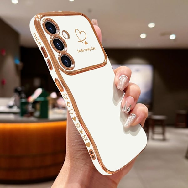 Samsung GaIaxy S24plus Skal för Kvinnor Flickor, Sött Vågformat Krulligt Skal med Upphöjt Kameraskydd Lyxig Plati White