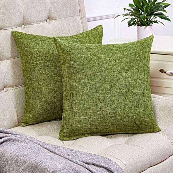 Set med 2 grønne putetrekk Rustikk lin dekorative firkantede pynteputer 22x22 tommer for sofa seng hjem bondegårdsdekorasjon