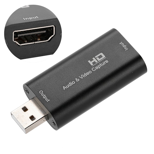 Bærbar videoopptakskortutstyr HDMI/F til USB/M Maksimal støtte 1080P Svart