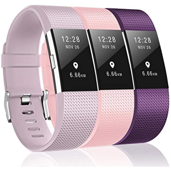 3 kpl:n rannekkeet yhteensopivat Fitbit Charge 2:n kanssa, Classic & Special Edition -vaihtohihnat Fitbit Charge 2:lle, naisille ja miehille（ Laventeli/Blush Pink/Luumu-L）