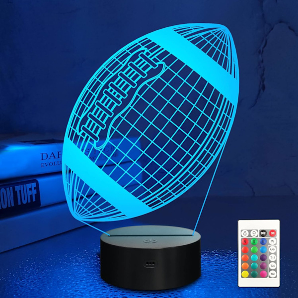 Fotbollslampor för barn, 3D amerikansk fotboll nattlampa optisk illusion rugbylampa med 16 färger som byter fjärrkontroll födelsedag