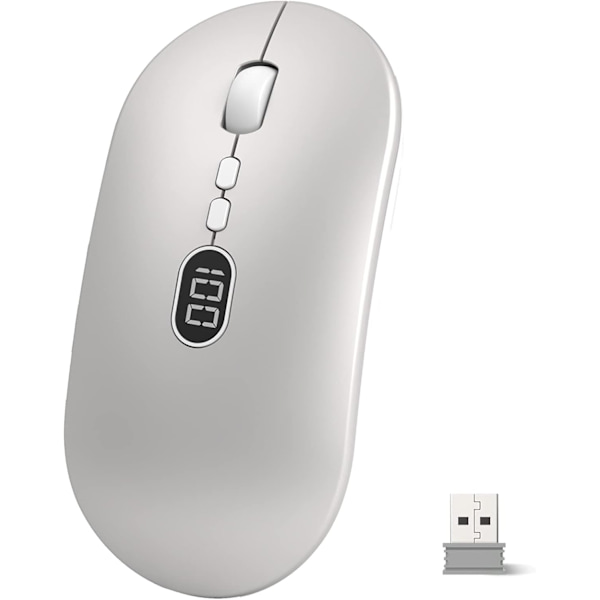 Trådlös Datormus för Laptop med Synlig Batterinivå, 2.4G Bärbar Ultra Tunn USB-Mus, Tyst Klick Laptop Mus 1600 DPI Silver