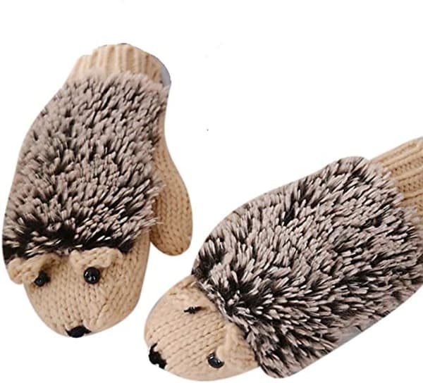 Kvinnor Flickvinter Stickade Vantar Söta Seriefigur Igelkott Vantar Tjockna Vantar