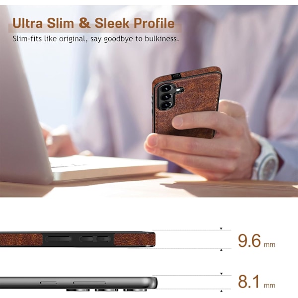 Samsung Galaxy S25 6.2 tum Skal, Premium Läder Klassisk Lyx PU Halkfritt Grepp Robust Stötfångare Stöttåligt Fullständigt Kroppsskydd Brown