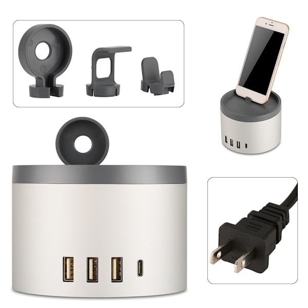 4 USB-porttia ja 1 Type C -latausasema telineellä 2,4A lähtö