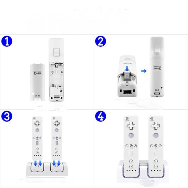 For Nintendo Wii U Dual Remote Controller Lader Ladestasjon + 2x Oppladbare Batteripakke Tilbehør Hvit,