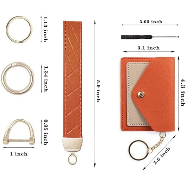 Nahkainen rannekoru avaimenperä lompakko Auton avaimenperä 3 avainrenkaalla Anti-Lost D-renkaalla ja lompakolla naisille A_Orange