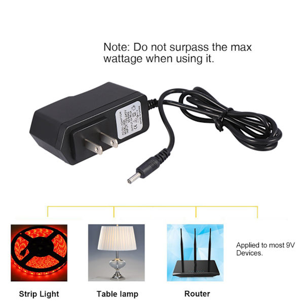 DC 9V 1A 1000mA Vegglader Strømadapter (2 Flat Pin Plugg / 100CM Kabel)