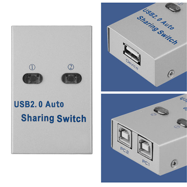 PC Dator USB 2.0 Automatisk / Manuell Delning Switch Hub 2 Port Adapter för Skrivare Skanner Plotter