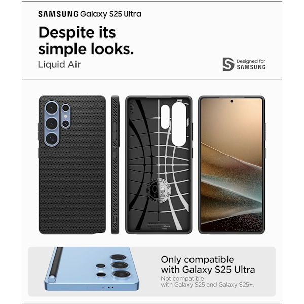 Liquid Air-deksel designet for Galaxy S25 Ultra 6.9 (2025) [Ingen magnetring], [Militærgrad beskyttelse] - Matt svart Matte Black